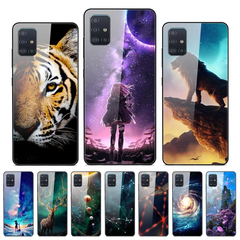 Для samsung A51 A71 чехол с милым рисунком стекло твердая задняя крышка для samsung Galaxy A51 SM-A515F чехол A 71 SM-A715F TPU бампер A 51