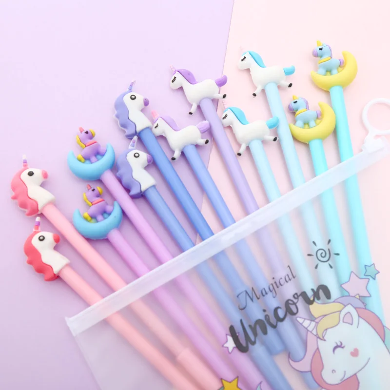 Mixing 12pcs Set Gel Pen Kawaii Cartoon Creative Alpaca Cute Cool School Ink Pens Office Stationary Supply with Pencil Bag - Цвет: 6