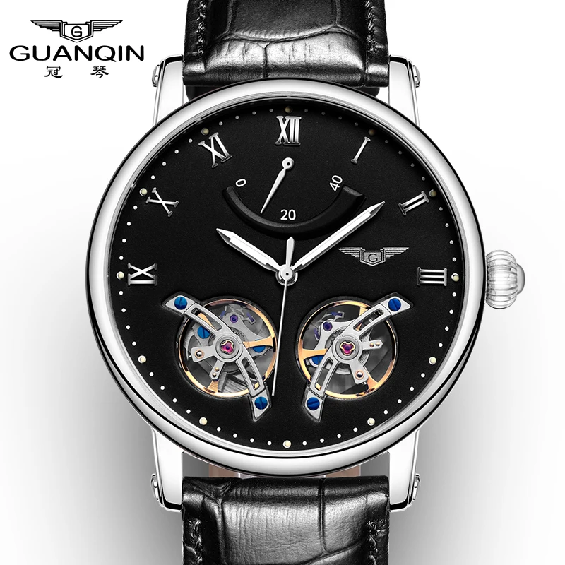 GUANQIN GJ16046 Скелетон турбилон Модные мужские люксовый бренд Tourbillon Автоматические Мужские механические часы Спортивные Светящиеся аналоговые