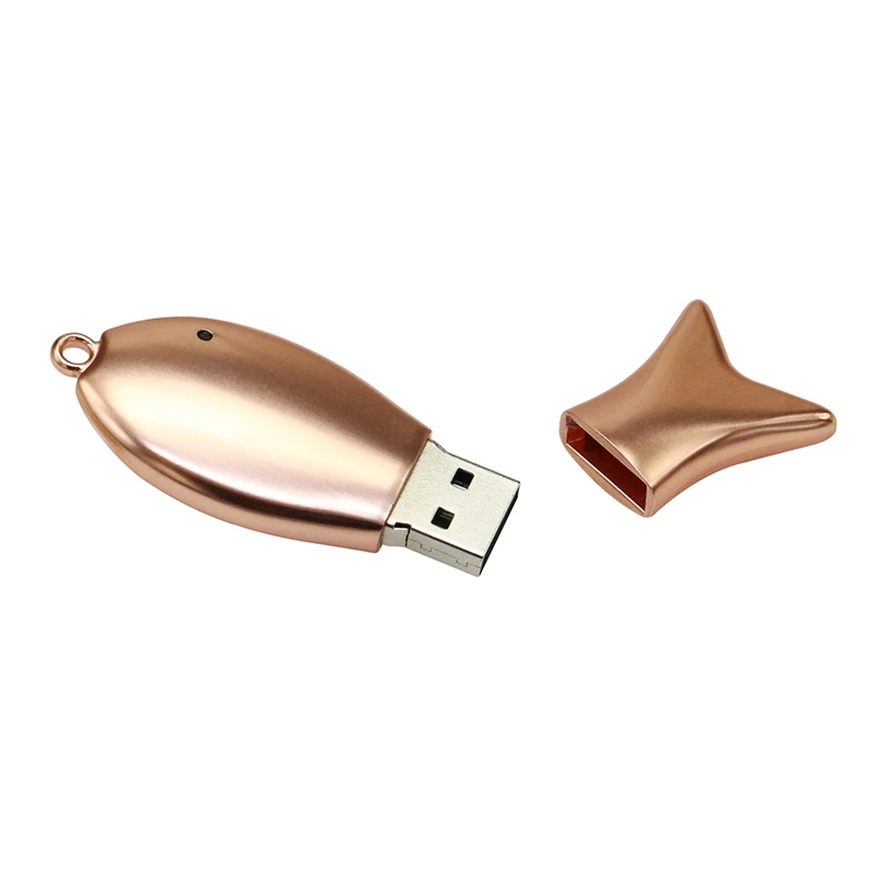 Металлическая usb-флешка с рыбками, u-диск, 4 ГБ, 8 ГБ, 16 ГБ, флешка, 32 ГБ, 64 ГБ, 128 ГБ, флеш-накопитель USB2.0, карта памяти, розовое золото, с кольцом для ключей