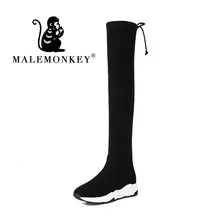 Г., зимняя обувь женские ботфорты сапоги из флока из эластичной ткани сапоги для студентов