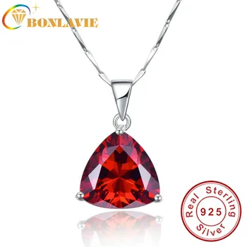 

AAA Quality Garnet Chain Necklaces 925 Sterling Silver Geometric Triangle Necklaces&Pendants Jewelry Collar Colar de Plata