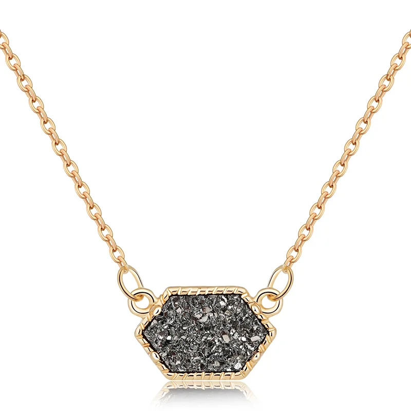 Горячее предложение, ожерелье Druzy Drusy, модное овальное ожерелье из смолы, каллаит, ожерелье с говлитом, позолота, серебро, Брендовое ювелирное изделие для женщин и девушек - Окраска металла: G Gray