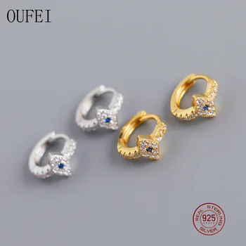 

OUFEI 925 Sterling Silver Earrings For Women Hoop Earrings Small Mini Zircon Blue Eyes Lucky Earrings Jewelry EH1075