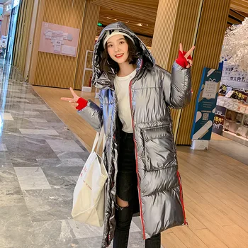 

New Arrival Fashion Women Winter Jacket Cotton Padded Warm Thicken Ladies Coat Silver Gray Long Coats Parka Womens Jackets