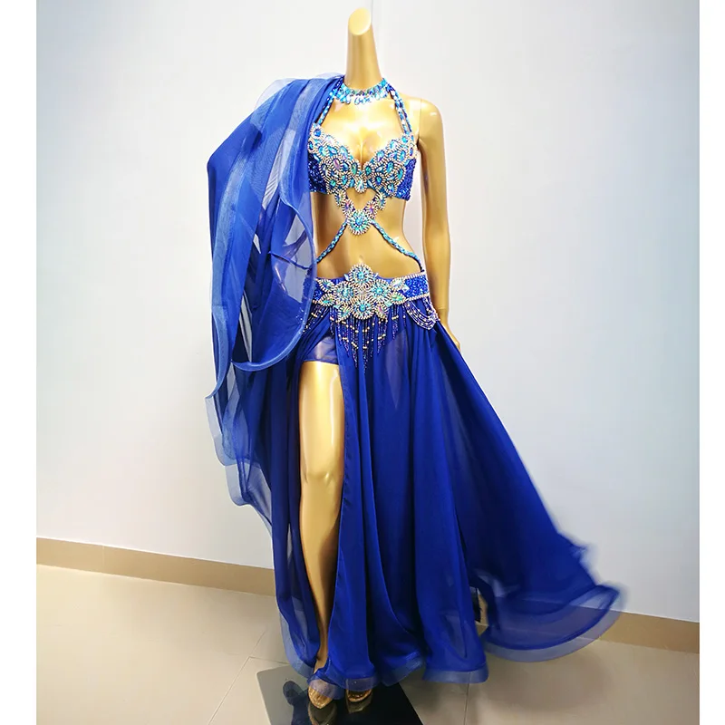 Лидер продаж, профессиональный костюм для танца живота, комплект для женщин, одежда для выступлений, Болливуд, балерина, танцовщица, костюм для танца живота, одежда - Цвет: Royal Blue