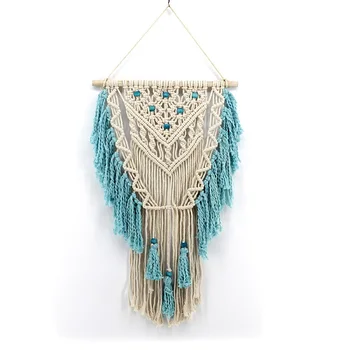 

Blue Pink Bohemian Macrame Wall Art Handmade Cotton Wall Hanging Tapestry Nordic Tapestry with Tassel Home Wedding Decoration