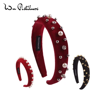 

2019 Newest Wide Hairband Inlaid Large Grain Pearl Wide 1.2'' Sponge Headband Party Punk Women Hairband Hair Accessories