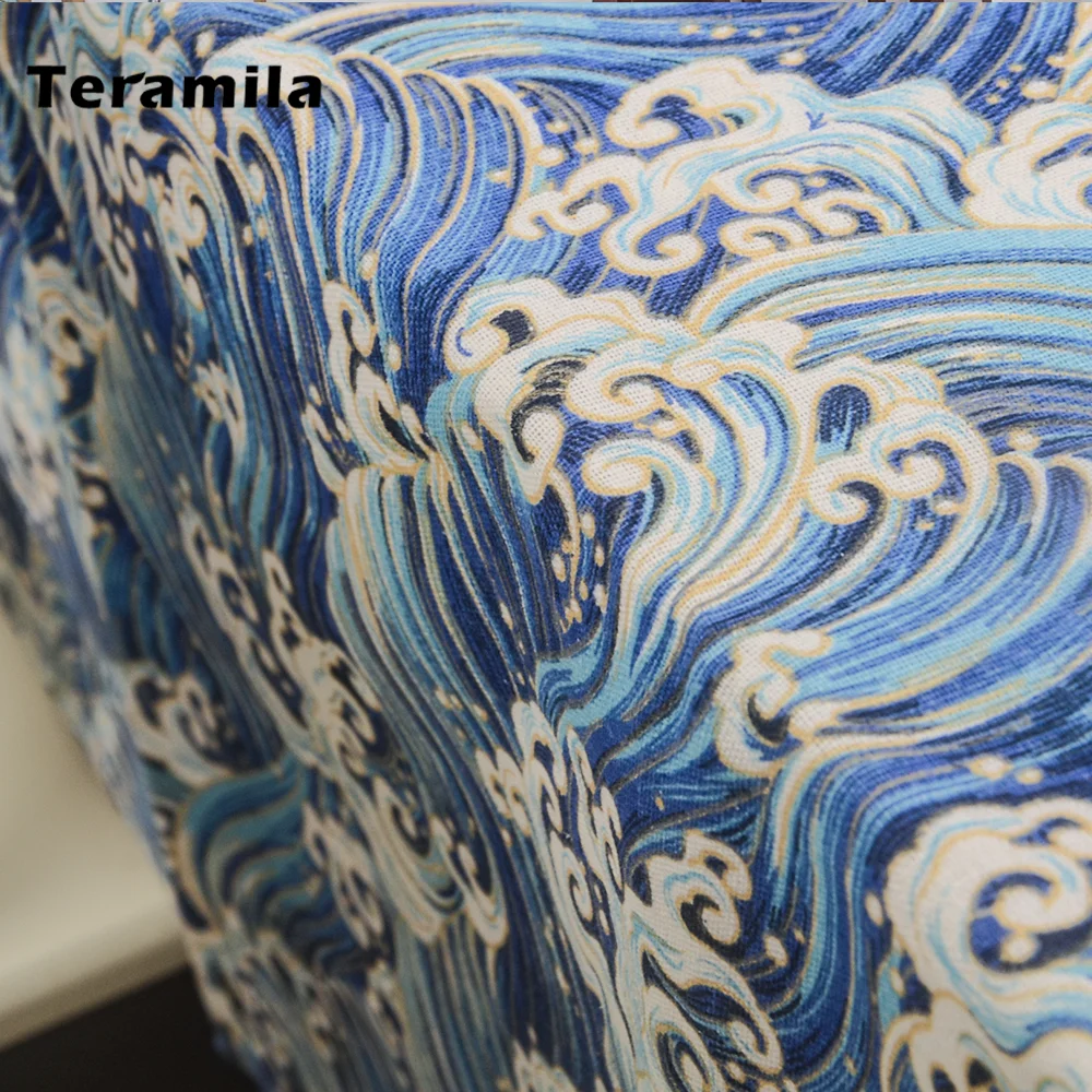 Teramila Sea Wave With Golden Side Rectangle Dining Table Cloth Thick Cotton Linen Table Cover Mat For Home Party Mantel Wedding