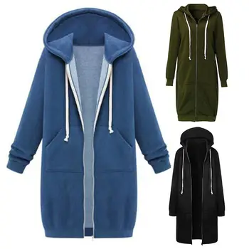 

Chic Lady Solid Color Long Sleeve Casual Hooded Sweatshirt Coat Zipper Outwear Hooded and long length design, very stylish hot !