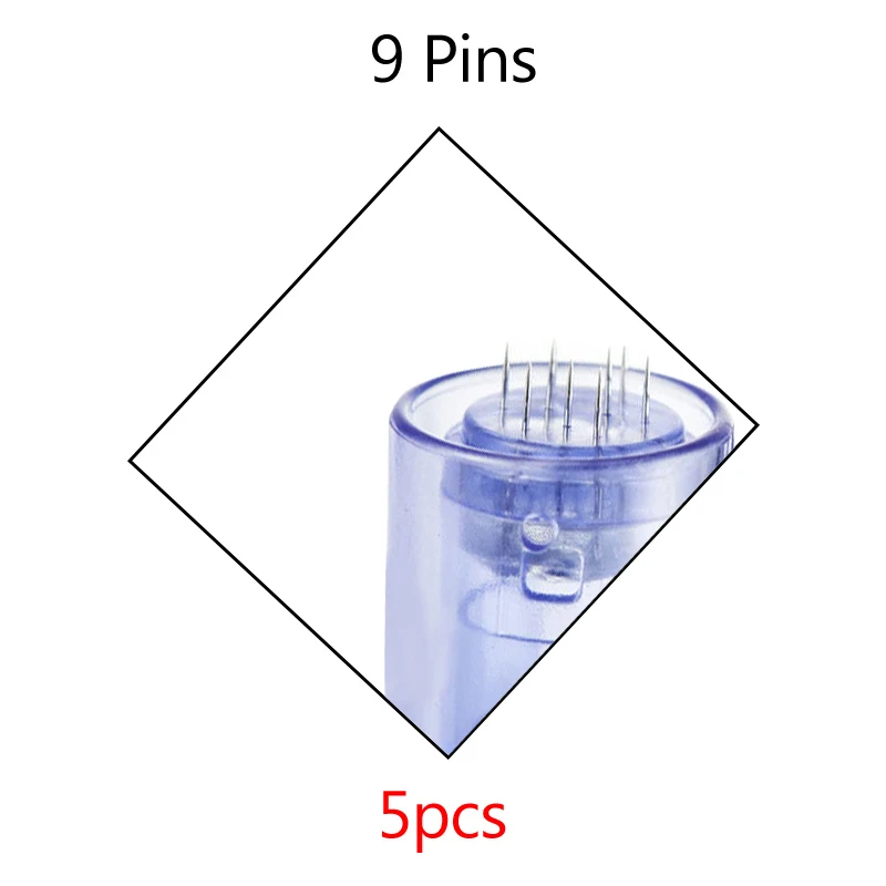 Профессиональный массажер с микроиглами Meso ручка без игл портативный жизненный инъекции кислоты воды ручной кожи инжекторный пистолет - Цвет: 5pcs 9PIN needle
