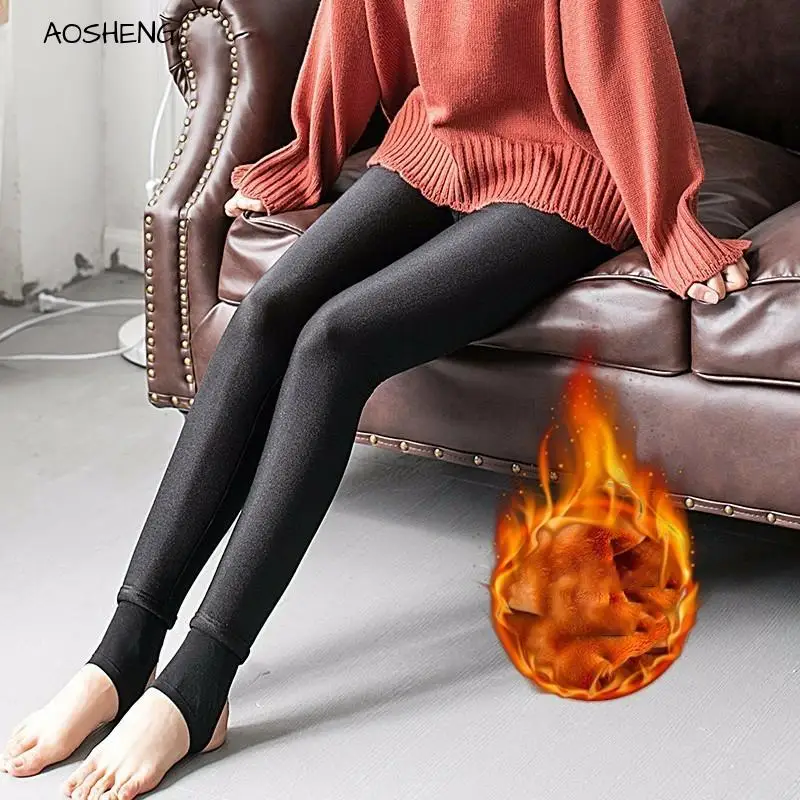 

AOSHENG New Winter Fashion 2020 Black High Waist Plus Golden Velvet Elastic Plus Size Thick Warm Women Leggings