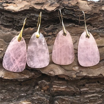 

Fashion Natural Stone Roses Quartz Goth Luxury Drop Boho Cute Copper Dangle Earrings for Women Wholesale Ear Weights Jewelry
