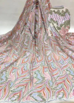 

2018 African Handmade Embroidery Lace Fabric High Quality Fashion Women's Clothing Fashion Peach fabric Lace Material