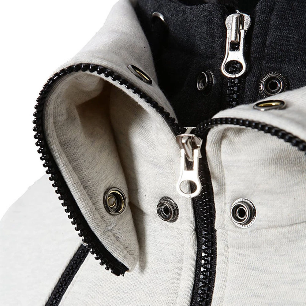 Men Autumn Winter Warmer Hoodie Jacket Casual Double Zipper