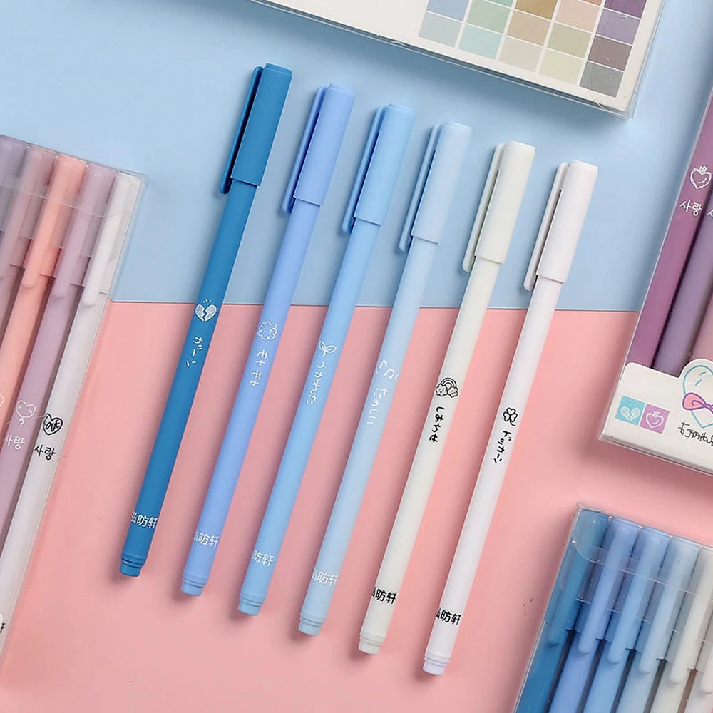 6Pcs/set Creative Morandi Simple Small Fresh Gel Pen Kawaii Quick Drying Cap Neutral Pen Student Ballpoint Pen Journal Supplies