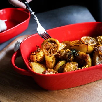 

1 PC Japanese Style Ceramic Baking Tray Baking Dish Microwave Oven Special Tableware Baking Bowl Western Dish Home