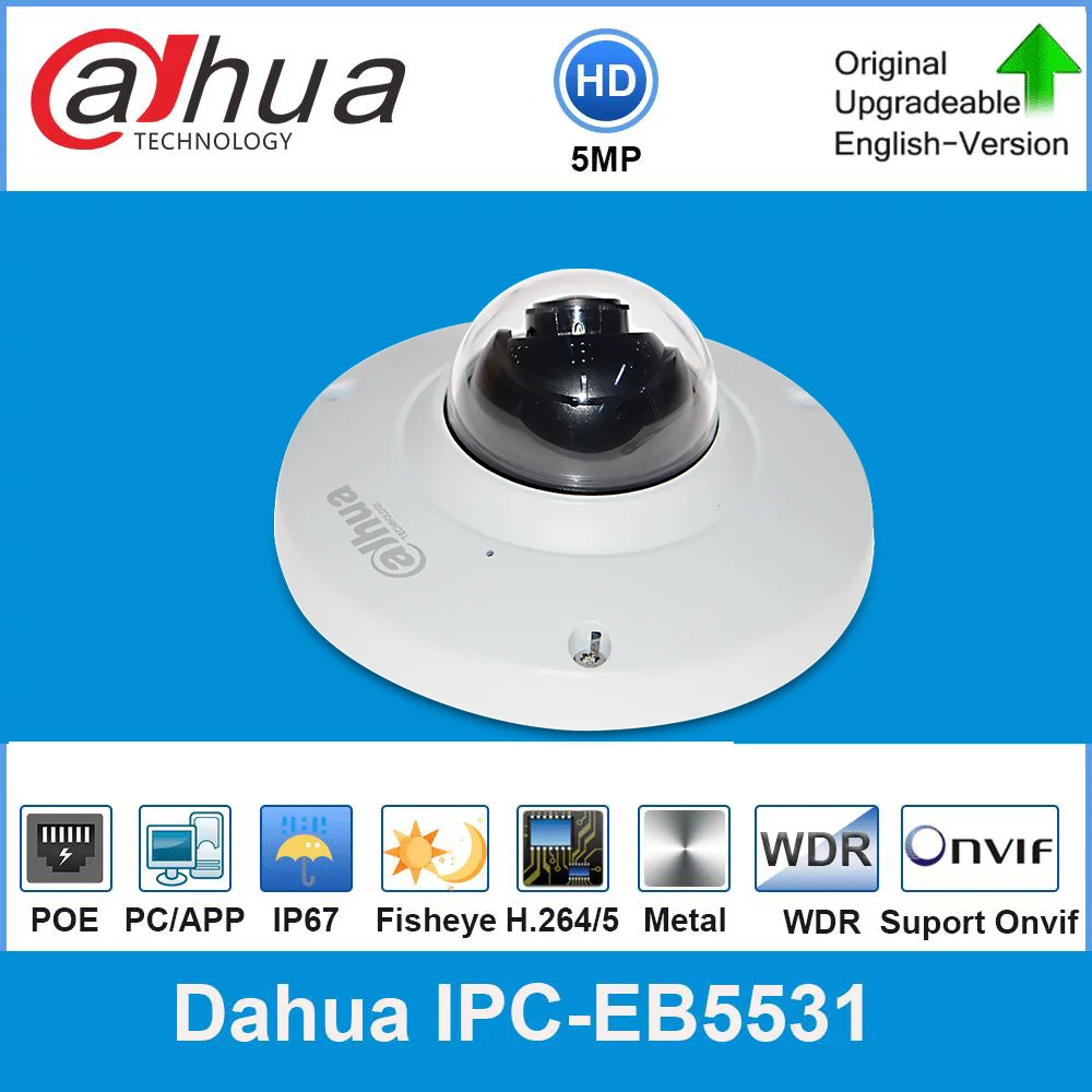 Dahua 5MP панорамная сеть 1 4 мм рыбий глаз IP камера IPC EB5531 Встроенный микрофон CCTV