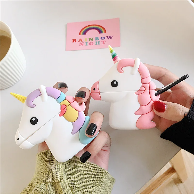 

Bluetooth Earphone Case for Airpods Cute Silicone Protective Cover for Airpods 2 Accessories with Keychain Stereoscopic Unicorn