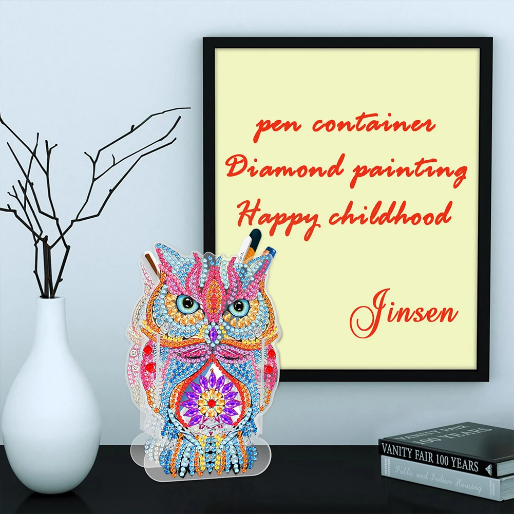 5D DIY Diamond Painting Pen Holder Colorful Cat Owl Dolphin Bear Diamond Embroidery Pen Holder Box DIY Point Drill Craft