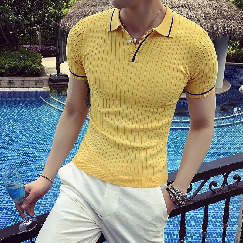 Polo de manga corta para hombre, camiseta ajustada transpirable, Polo informal, ropa blanca de alta calidad para - AliExpress Ropa de hombre