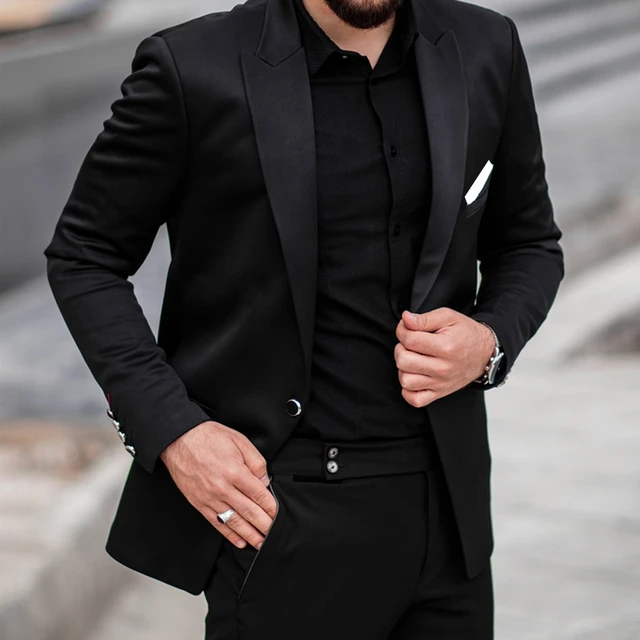 Tailor Made moda siyah yaka erkek takım elbise Slim Fit damat smokin düğün  elbisesi akşam yemeği