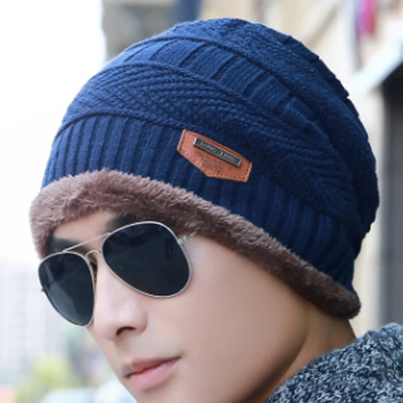 YOYOCORN зимние шапки Skullies Beanies, зимние шапки бини для мужчин и женщин, шерстяной шарф, шапки, Балаклава, маска, шапка, вязаная шапка - Цвет: Синий