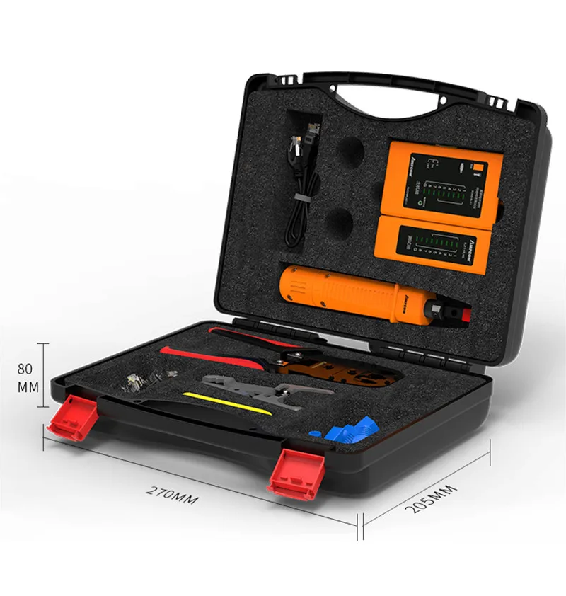 Network Tool Kit, AMPCOM 11 in 1 Professional Portable Ethernet Computer Maintenance LAN Cable Tester Repair Set