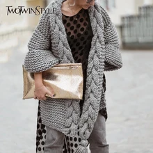 TWOTWINSTYLE белый вязаный корейский свитер с кисточками для женщин, v-образный вырез, фонарь, длинный рукав, свободные кардиганы для женщин,, осенняя мода