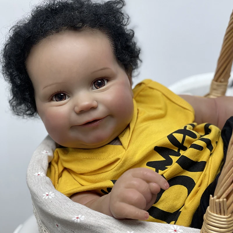 

55CM High-level Painting Reborn Doll 22 Inch African Cute Baby Newborn Toy Soft Vinyl Silicone Boneca Renascida Brinquedo