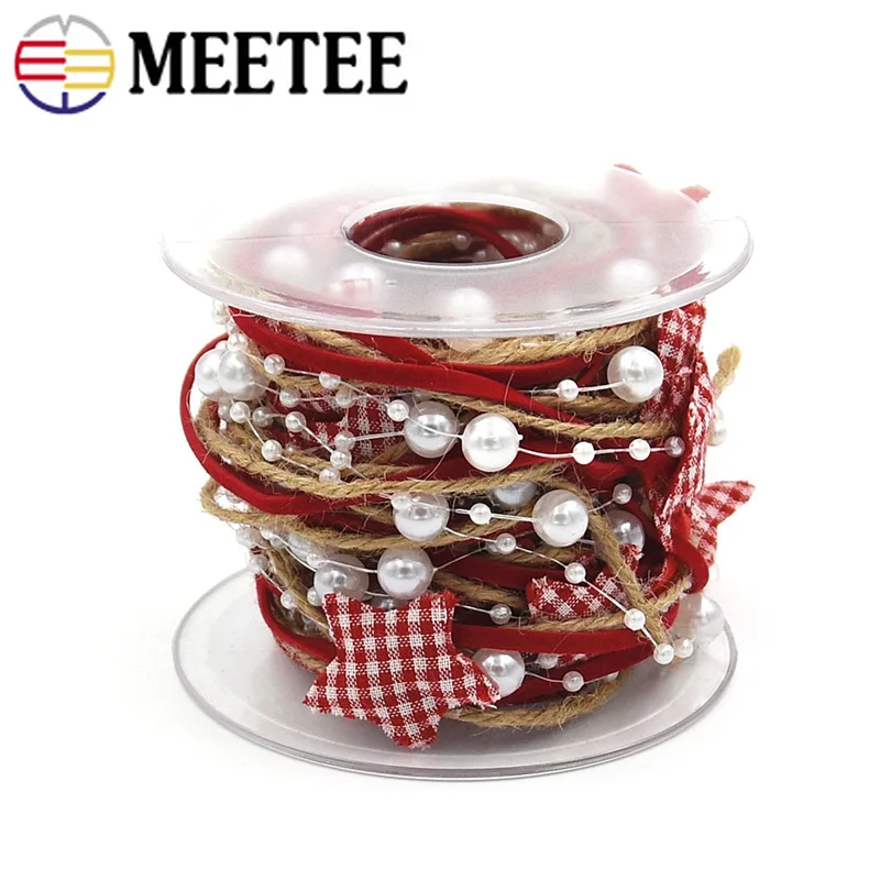 

2Roll(1roll=10m) Meetee 3cm Polyester Christmas Star Chain Ribbon Gift Wrapping Manual DIY Christmas Tree Party Decoration Tape
