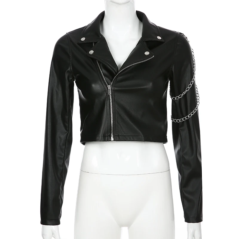 Most effective  Darlingaga Fashion Motorcycle Faux Leather Jacket Coat Metal Chain Streetwear Autumn Jacket Women Z