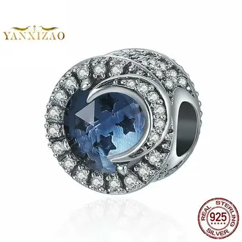

Starry sky and moon wholesale Diy 925 silver original spacer beads natural stone for jewelry making Fit pandora charms bracelet