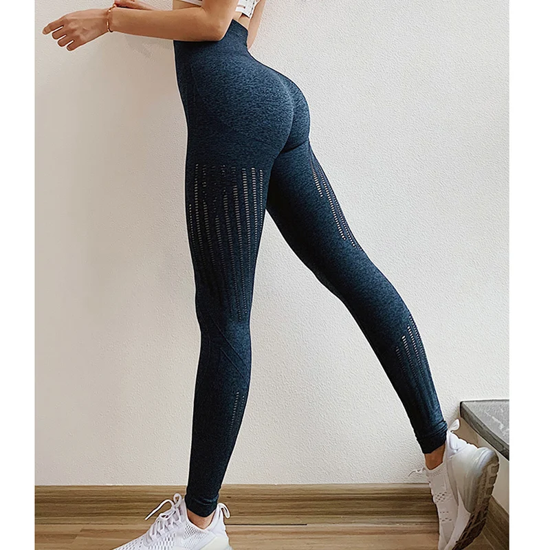 Бесшовные Полые Колготки женские эластичные спортивные Леггинсы с высокой талией дышащие штаны для йоги леггинсы для занятий спортом
