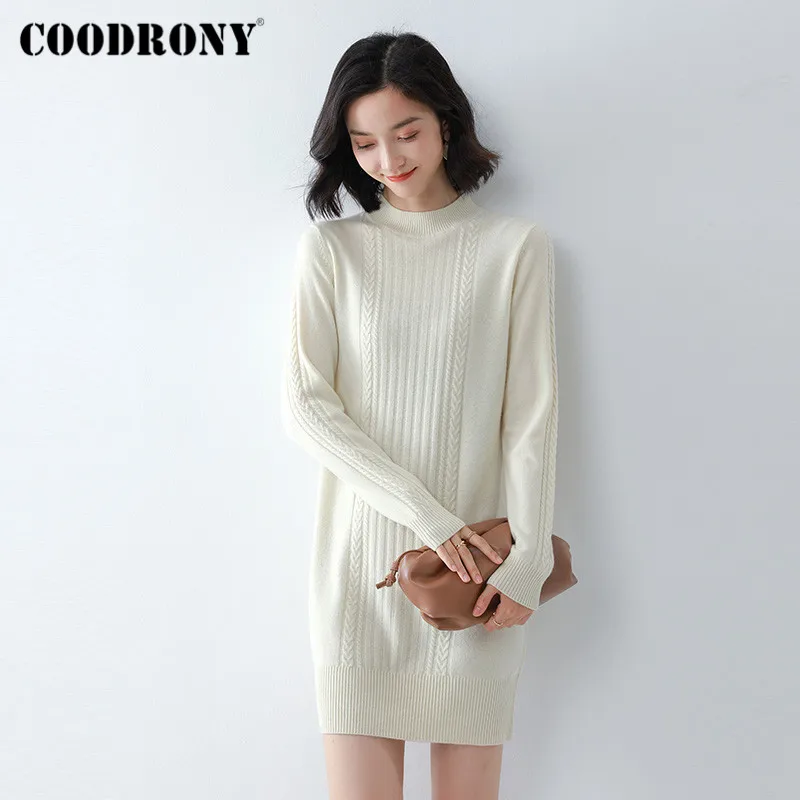 COODRONY Brand Streetwear Knitted Merino Wool Warm Jumper Female New Winter Slim Turtleneck Long Pullover Sweater Women W1170