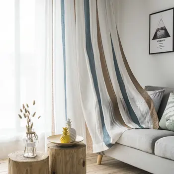 

Modern striped Chenille tulle curtains for living room bedroom geometric sheers curtain drapes for windows
