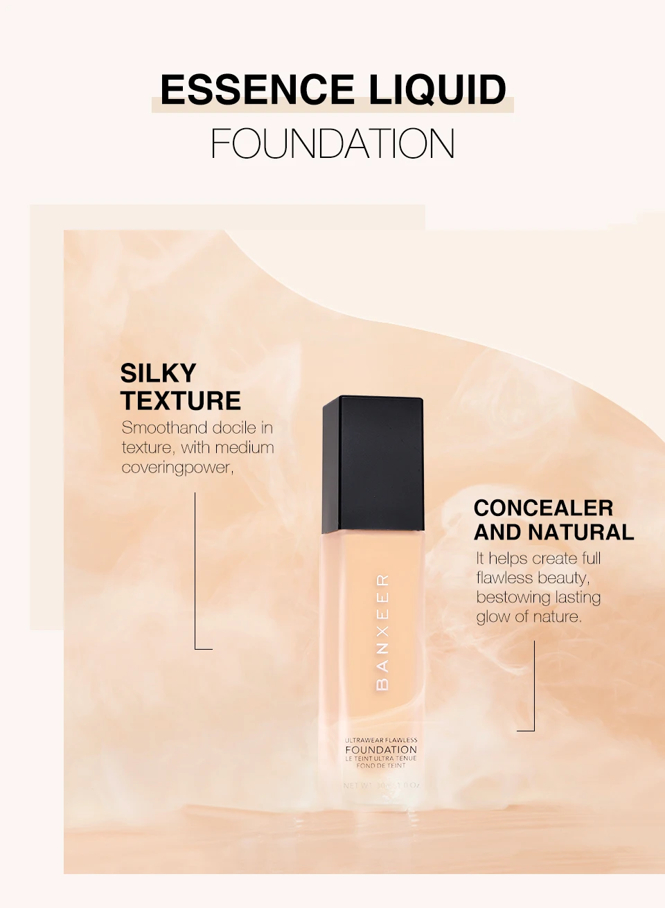 Banxeer Essência Fundação Líquida Sedosa Suave Base Maquiagem Poros Cicatriz Cobertura Completa Pele Branca Preta Rosto Cosméticos 2 Cheap Base p rosto