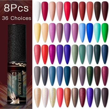 

MEET ACROSS 8Pcs/set Gel Nail Polish Kit Nail Art UV LED Gel Set For Manicure Matte Gel Nail Polish Kit Soak off Varnishes