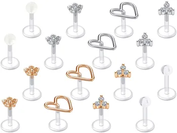 

16G Clear Labret Lip Studs Plastic Tragus Earrings Cartilage Helix Earring Flexible Earlobe Bioflex Medusa Monroe Piercing