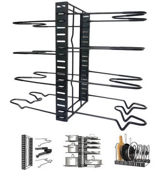 

Storage Holders & Racks Shelf Organizer 8 Tiers Pots and Pans Organizer Cookware Pot Rack Adjustable for Kitchen Counter Cabinet
