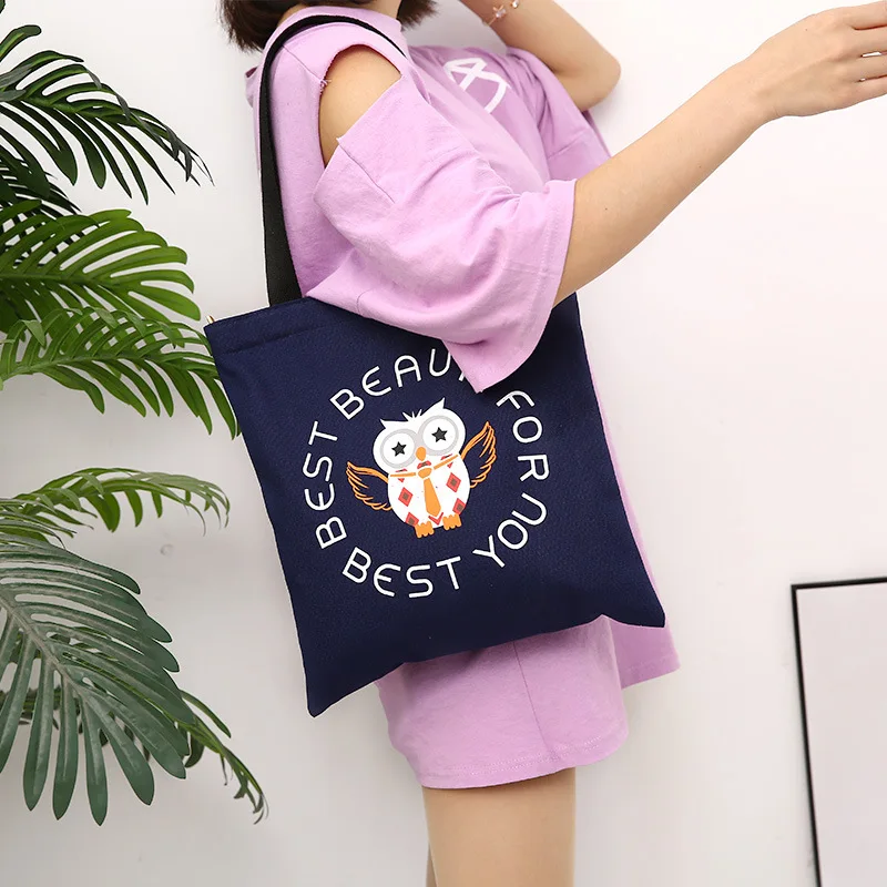 

Women's Canvas bag fabric reusable tote big foldable striped cotton bags eco sac Little bee print sac shopper bag for women 2019