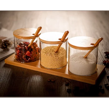 

3pcs Glass Sealed Seasoning Pot Seasoning Jars Household Seasoning Boxes Sealed Condiment Pot With Lid And Spoon Spice Organizer