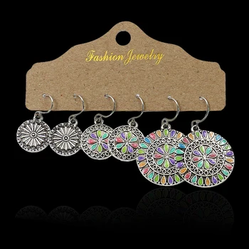 

New Metal Earrings For Women Round Color patternEthnic Drop Earrings Vintage Geometric Dangle Earrings Female Wedding Jewelry