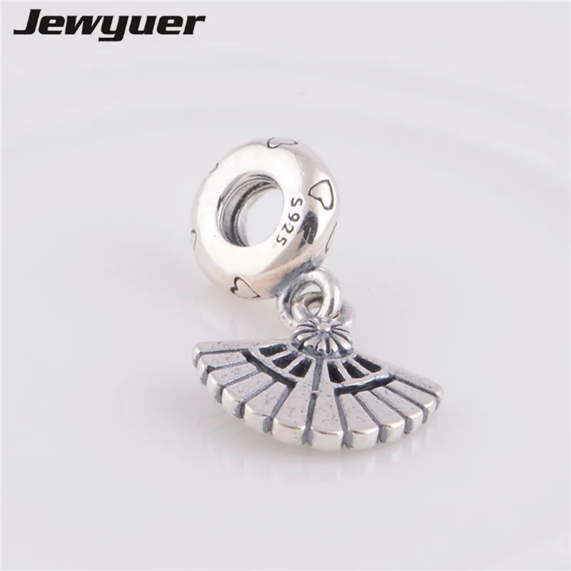 Vintage Fan Dangle Charms 925 Sterling Silver jewelry pendant charm Fit beads Bracelets Bangles DIY Making assessories DA027