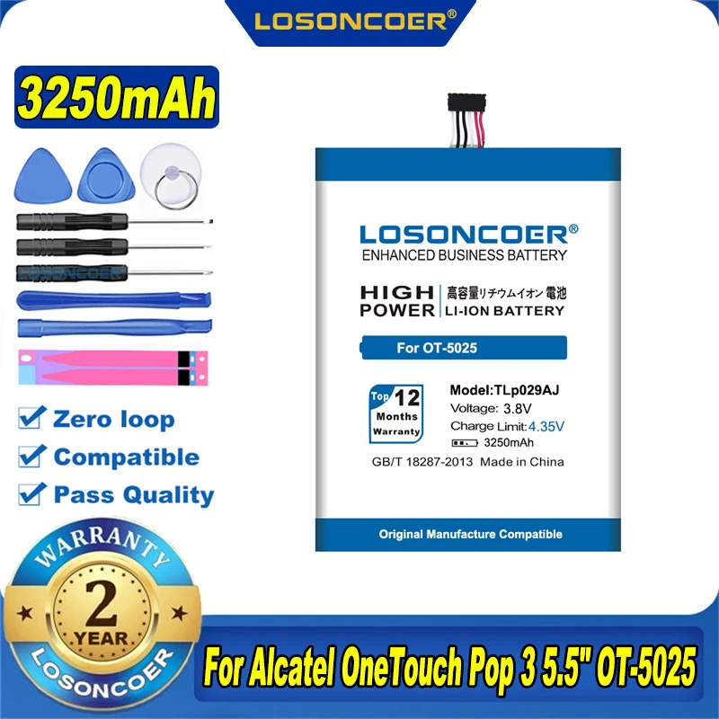 100% Оригинальный LOSONCOER Новый 3250 мАч TLp029AJ Аккумулятор для Alcatel OneTouch Pop 3 5 &quotOT-5025