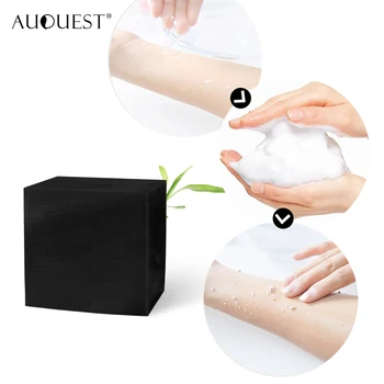

AuQuest Bamboo Charcoal Soap Exfoliation Pores Shrink Bioactive Whitening Body Face Cleanser Handmade Women Beauty Skin Care