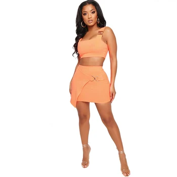 

Zoctuo Women Casual Solid Two Piece Set Dress Spaghetti Straps Sleeveless Bodycon Mini Skirt Fashion Female Clothing Outfits