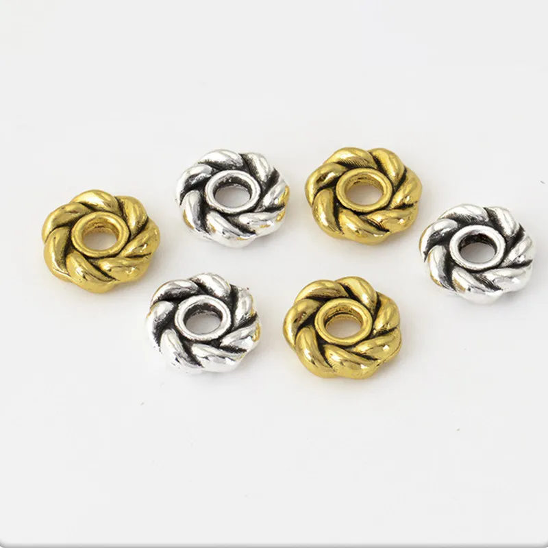 

100 шт. 7,9x2,3 мм античное серебро/золото, круглые плоские разделительные бусины, бусины из металлического сплава для рукоделия