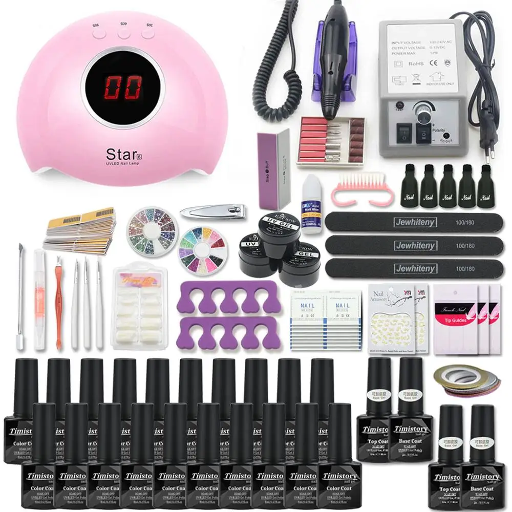 Baratos Super juego de manicura para Kit de uñas con lámpara led para uñas 20000RPM conjunto de esmalte de uñas acrílico Kit conjunto de herramientas para manicura