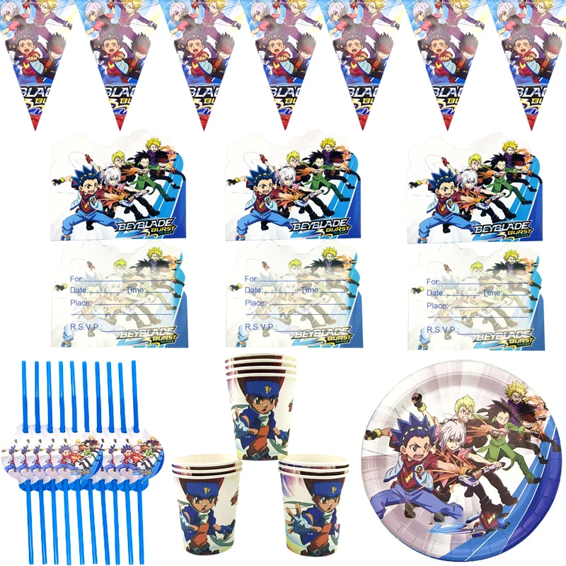 Beyblade Banniere A Theme Rafale 50 Pieces Lot Cartes D Invitation Pour Fete D Anniversaire Assiettes Tasses Decoration Drapeaux Suspendus Pailles Pour Enfants Garcons Aliexpress
